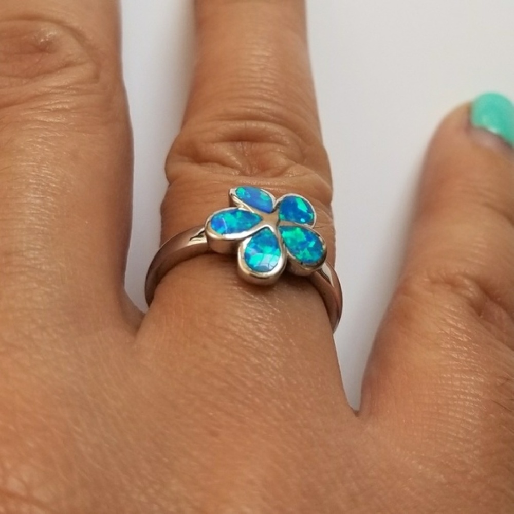 Sterling Silver Blue Lab Opal Ring Size 7